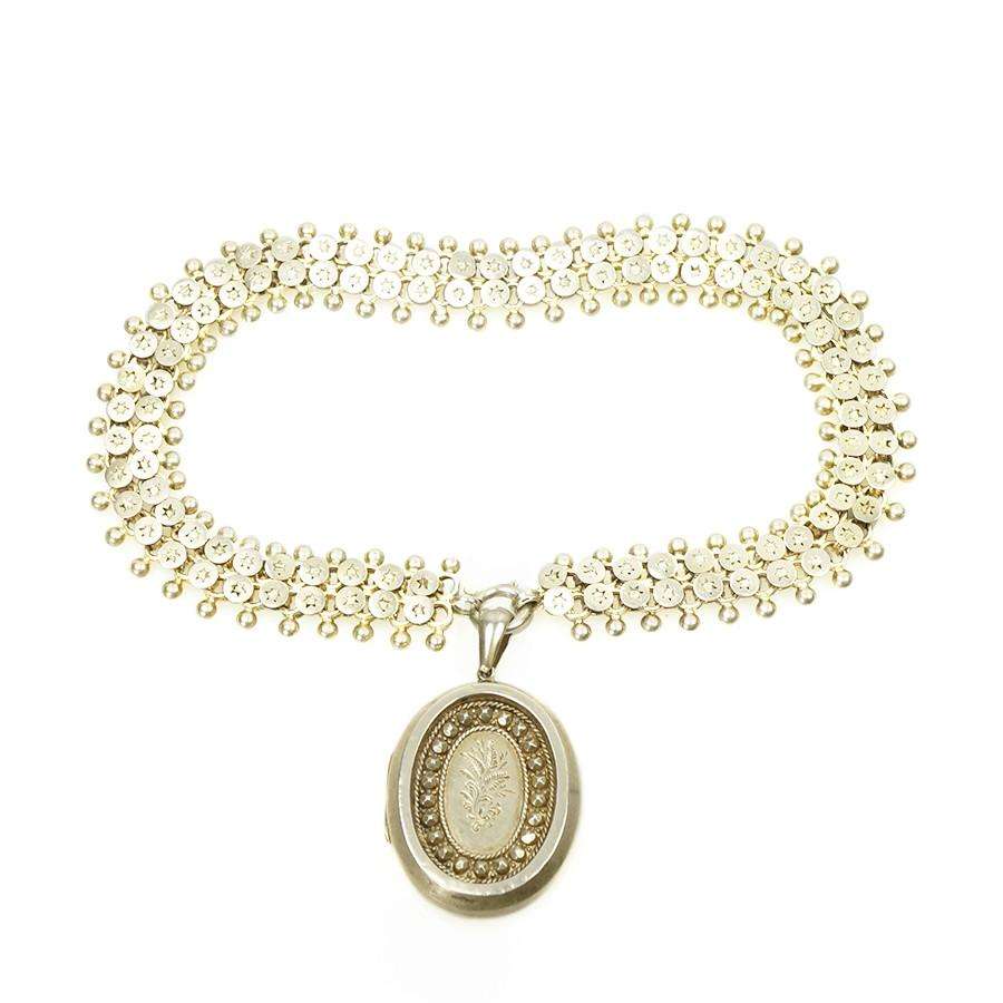 Silver Gilt Victorian Collar and Locket with Stars