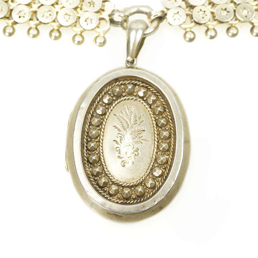 Silver Gilt Victorian Collar and Locket with Stars