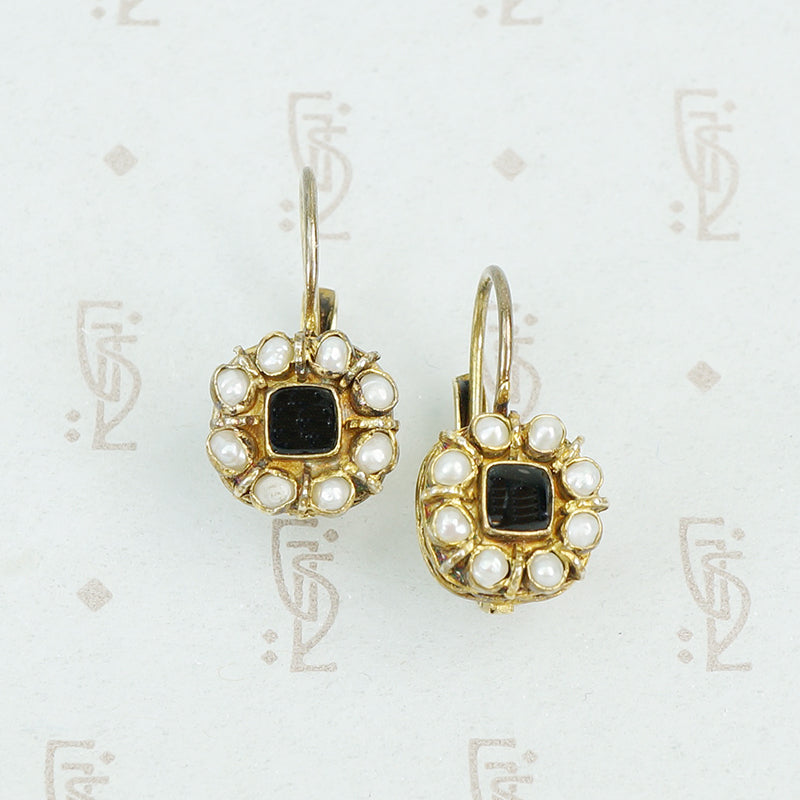 onyx and pearl silver gilt earrings
