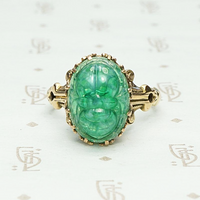Påte de Verre Scarab Ring in Gothic Revival Setting