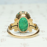 Påte de Verre Scarab Ring in Gothic Revival Setting, back view.