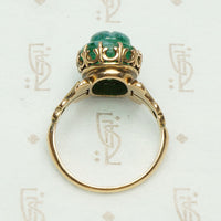 Påte de Verre Scarab Ring in Gothic Revival Setting, top view.