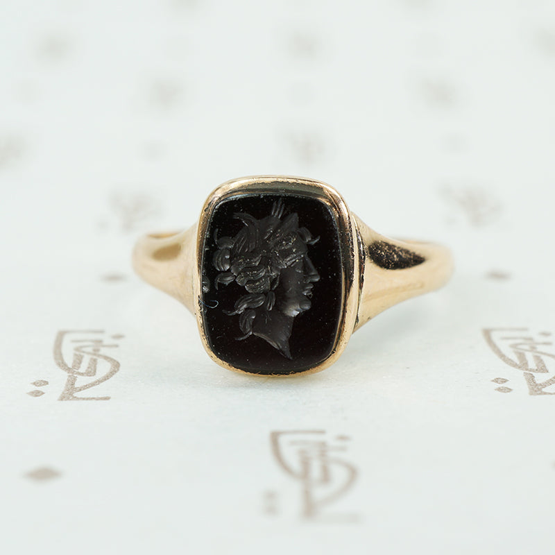 antique black onyx godess intaglio ring