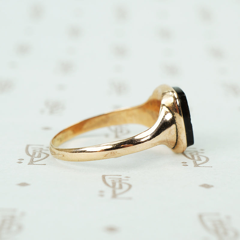 antique black onyx godess intaglio ring side view