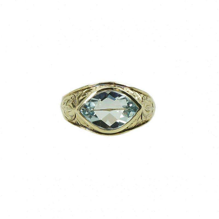 Unusual Vintage Yellow Gold Aquamarine Ring