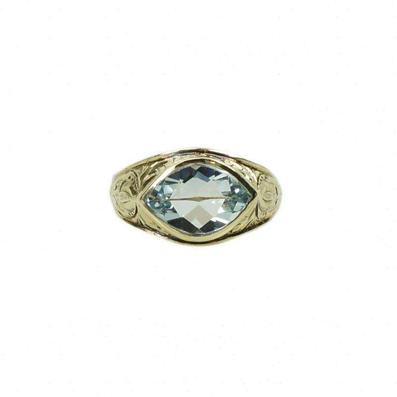 Unusual Vintage Yellow Gold Aquamarine Ring