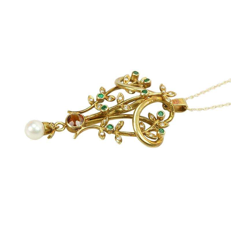 Exceptional Naturalistic 18k gold and Gemstone Pendant