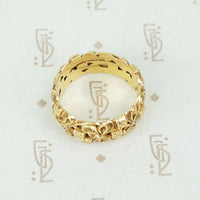 Clover and Forget Me Nots Wide Gold Band
