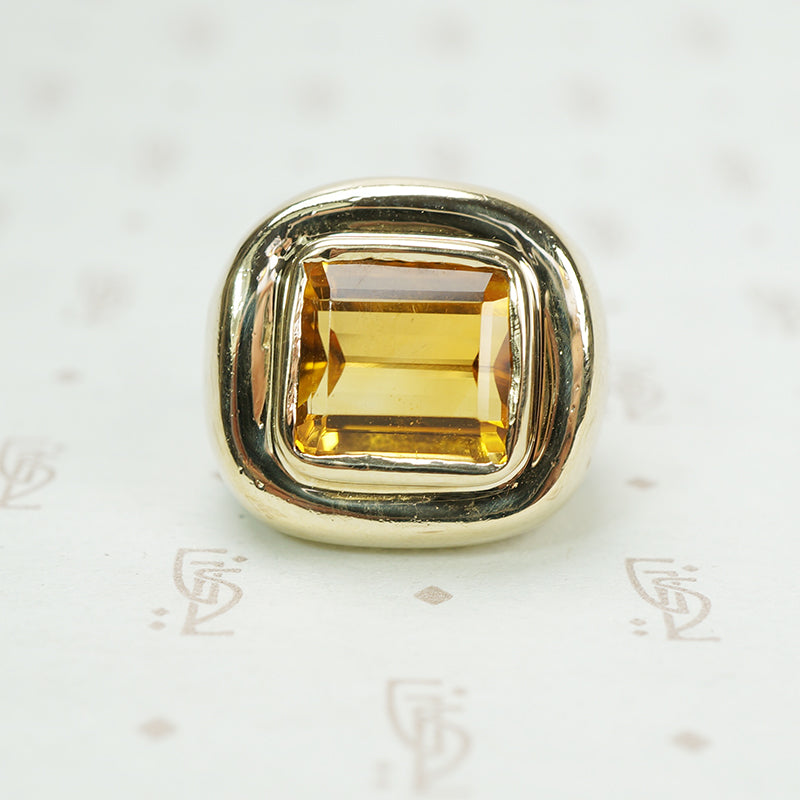 Chunky Gold Ring with a Big Citrine