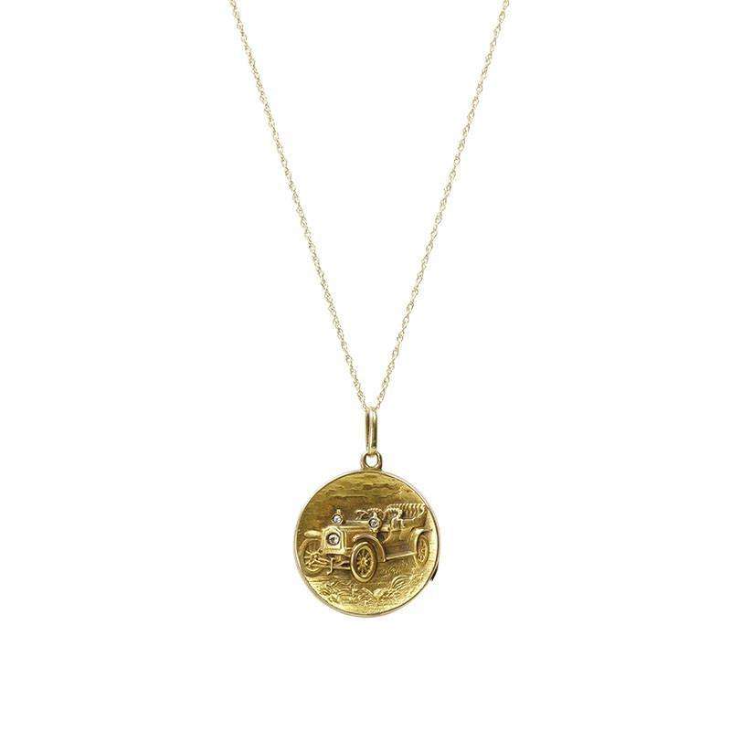 Antique Car Locket Gold with Diamonds