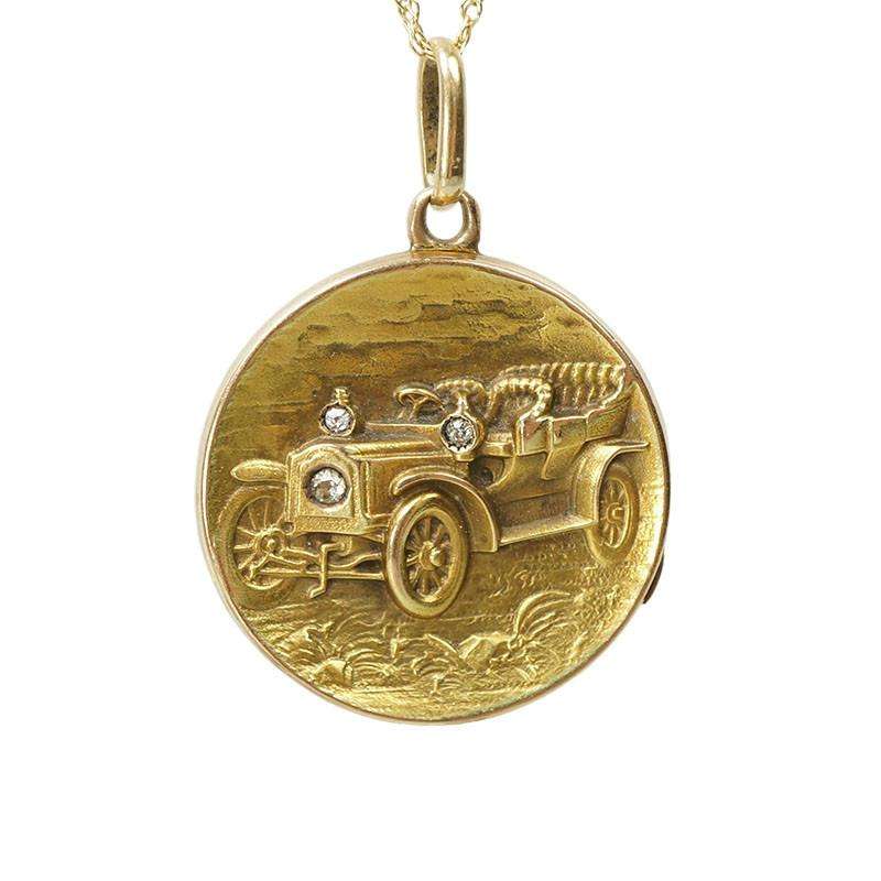 Antique Car Locket Gold with Diamonds