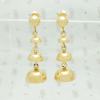 14k yellow gold vintage post earrings shaped like a string of bells