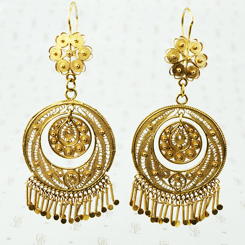 Huge gold filigree dangle earrings