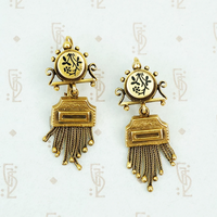 victorian revival 14k yellow gold black enamel fringe earrings