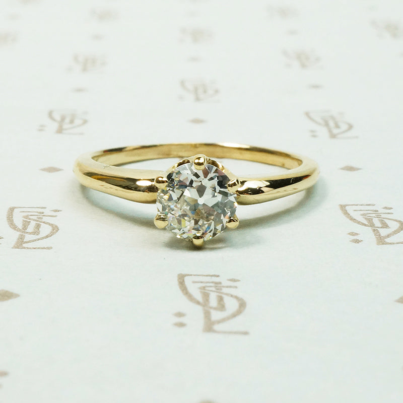 VS old european cut yellow gold solitaire engagement ring