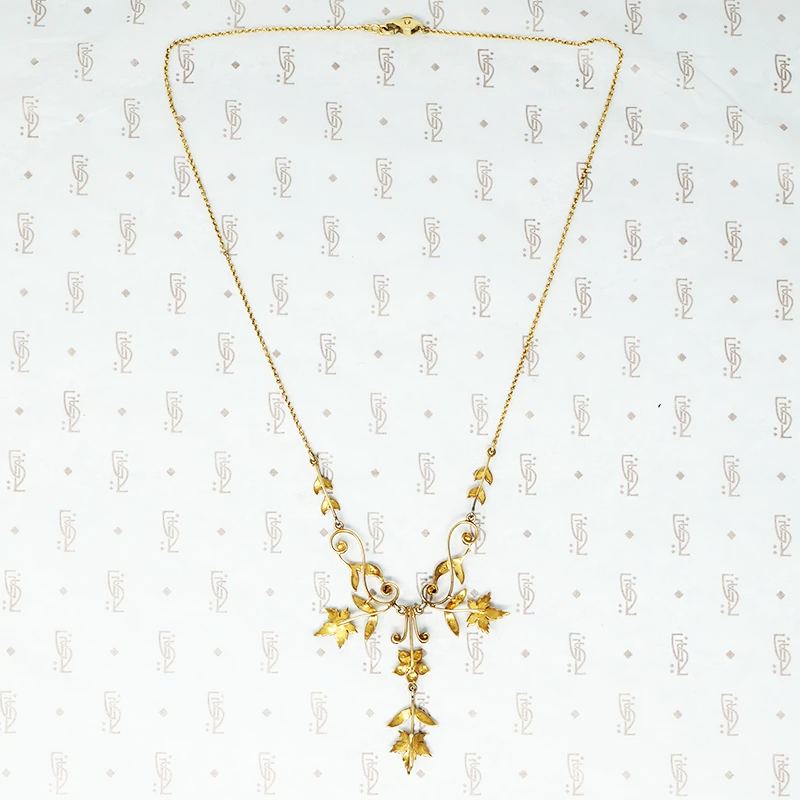 Edwardian Pearl Set Gold Leaf Necklace