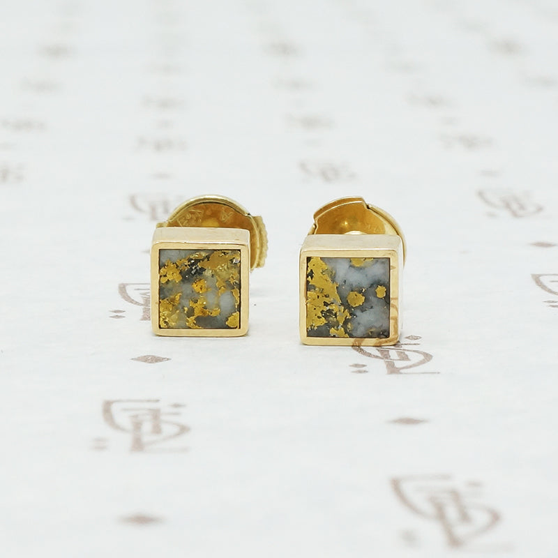 square 14k gold quartz studs