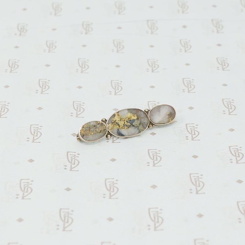 gold quartz trio brooch