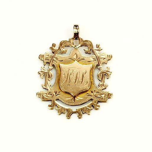 9k Rose Gold Shield Shaped Victorian Fob Pendant