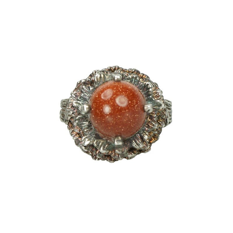 mid century silver and goldstone ring flower with gilt traces