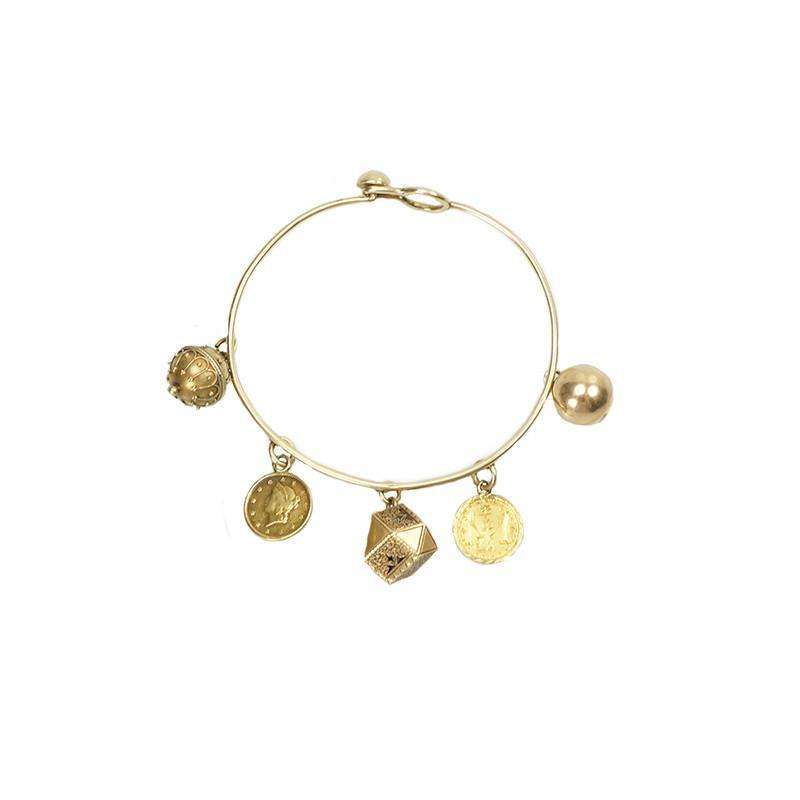 Gold Victorian Bangle Charm Bracelet with Charms