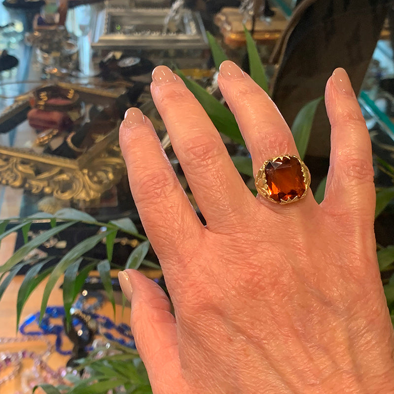 Arts and Crafts Lotus Blossom Citrine Ring