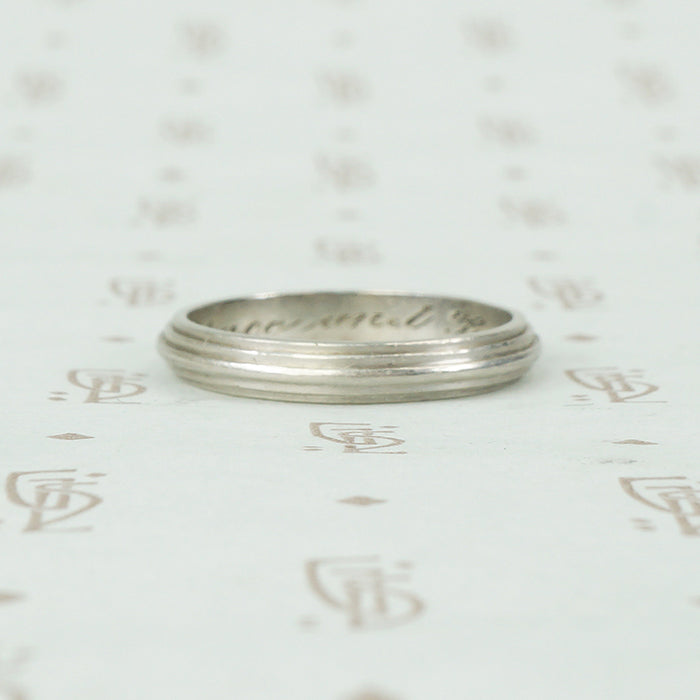 vintage groove platinum wedding band 3-25-38 engraved Grace and Bob