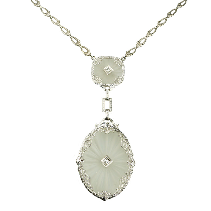 Gorgeous Granat Camphor Glass Double Drop Necklace