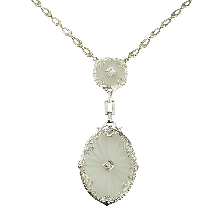 Gorgeous Granat Camphor Glass Double Drop Necklace