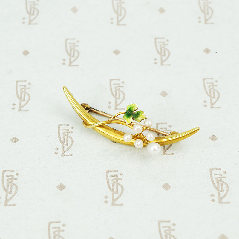 14k gold crescent moon with pearl grapes
