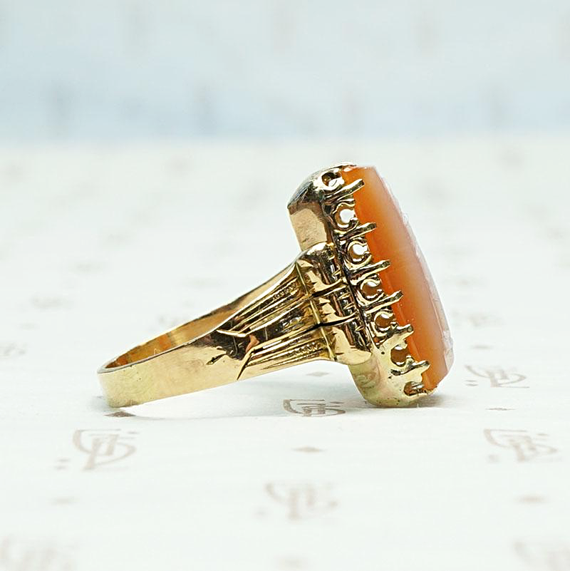 Veiled Maiden Cameo in Aesthetic Movement Ring, side view.