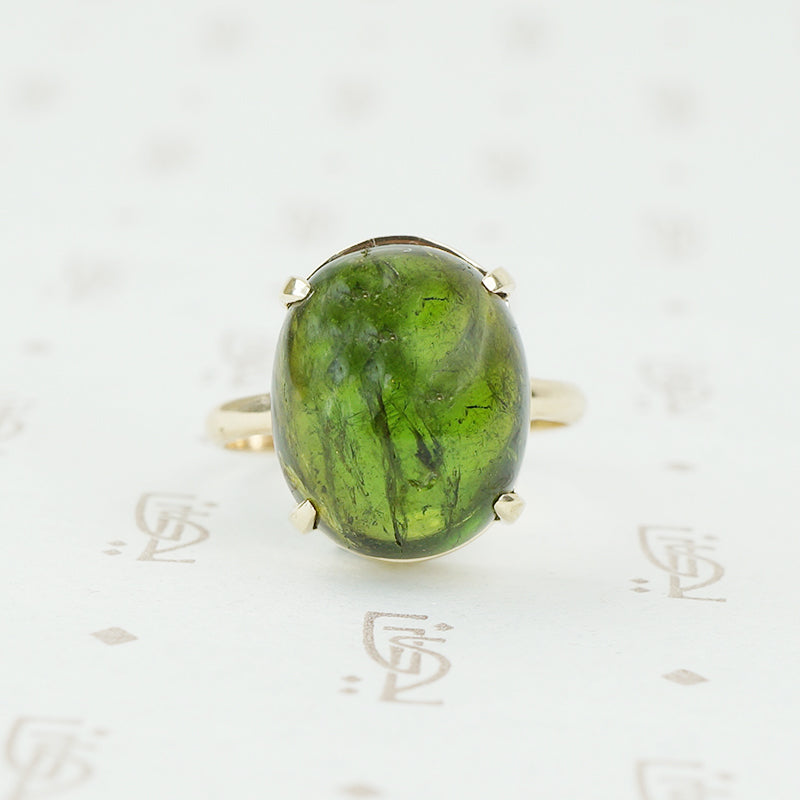 Breathtaking Green Tourmaline Cabochon Ring