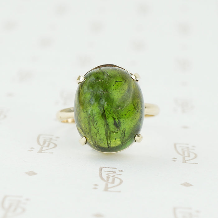 Breathtaking Green Tourmaline Cabochon Ring
