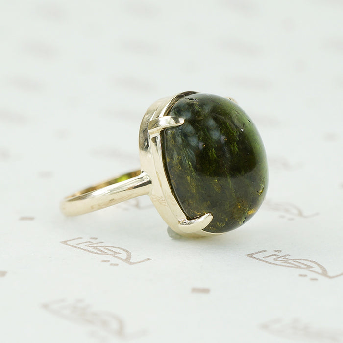Breathtaking Green Tourmaline Cabochon Ring