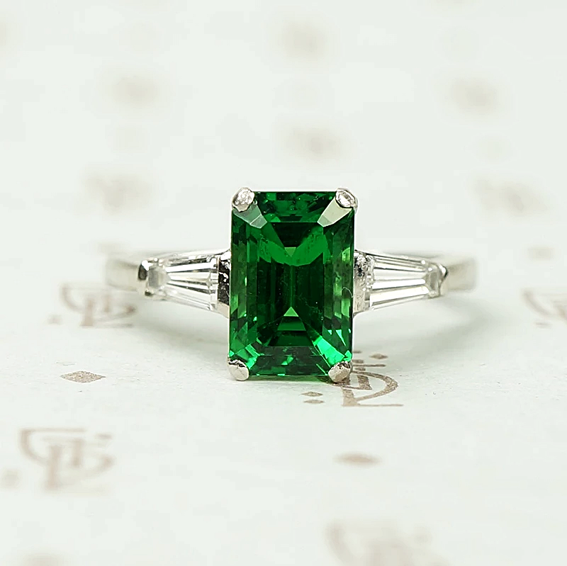 Rich Green Tsavorite Garnet Emerald Cut in Platinum