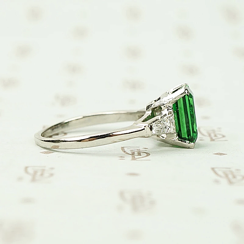Rich Green Tsavorite Garnet Emerald Cut in Platinum