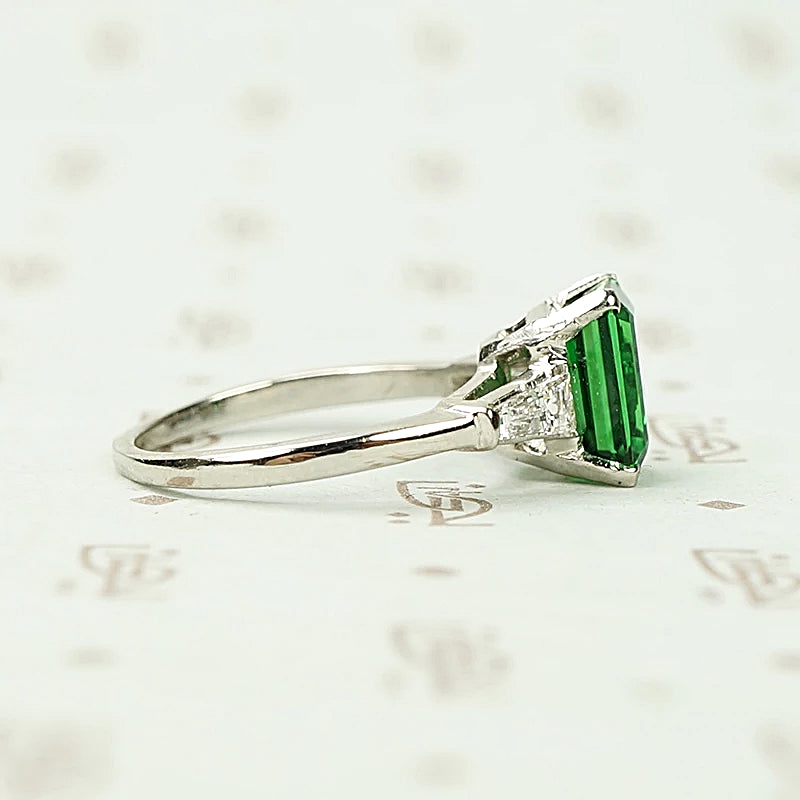 Rich Green Tsavorite Garnet Emerald Cut in Platinum