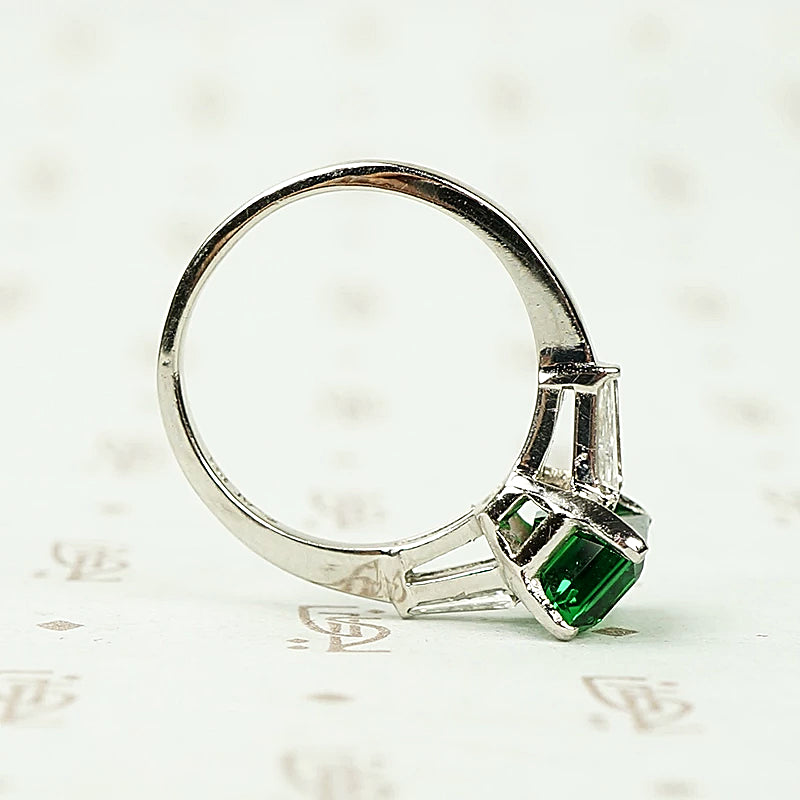 Rich Green Tsavorite Garnet Emerald Cut in Platinum