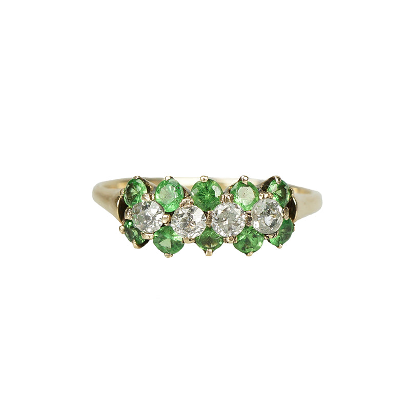Green Garnet and OMC Diamond Ring - Gem Set Love