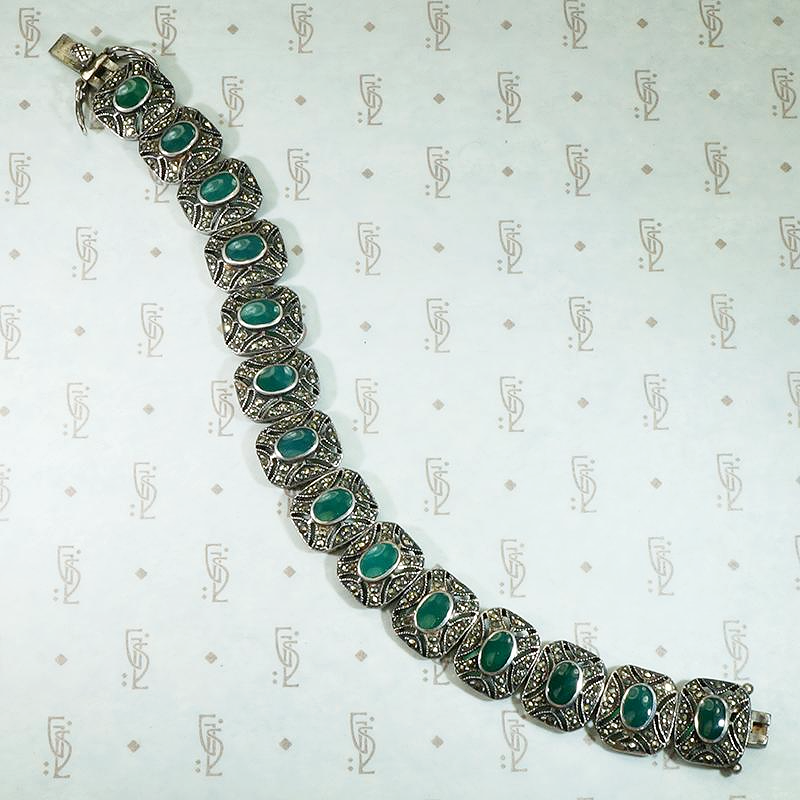 Deco Style Green Onyx & Marcasite Bracelet
