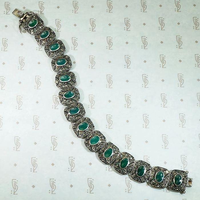 Deco Style Green Onyx & Marcasite Bracelet