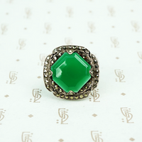 deco marcasite sterling and chrysoprase ring