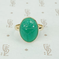 vintage green chrysoprase scarab in 14k recycled gold ring