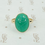 vintage green chrysoprase scarab in 14k recycled gold ring
