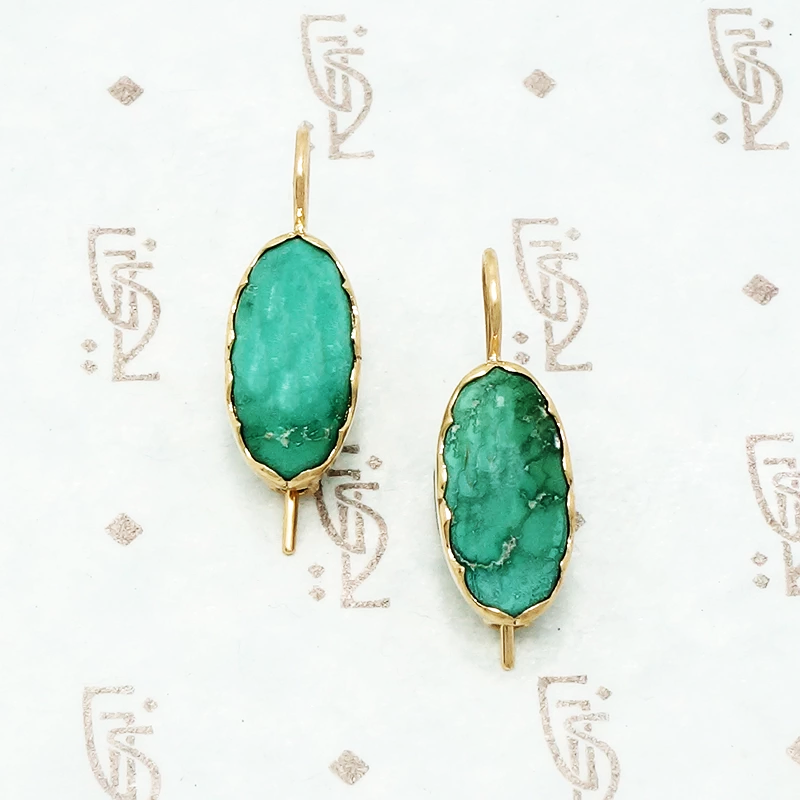 recycled green turquoise and gold earrings