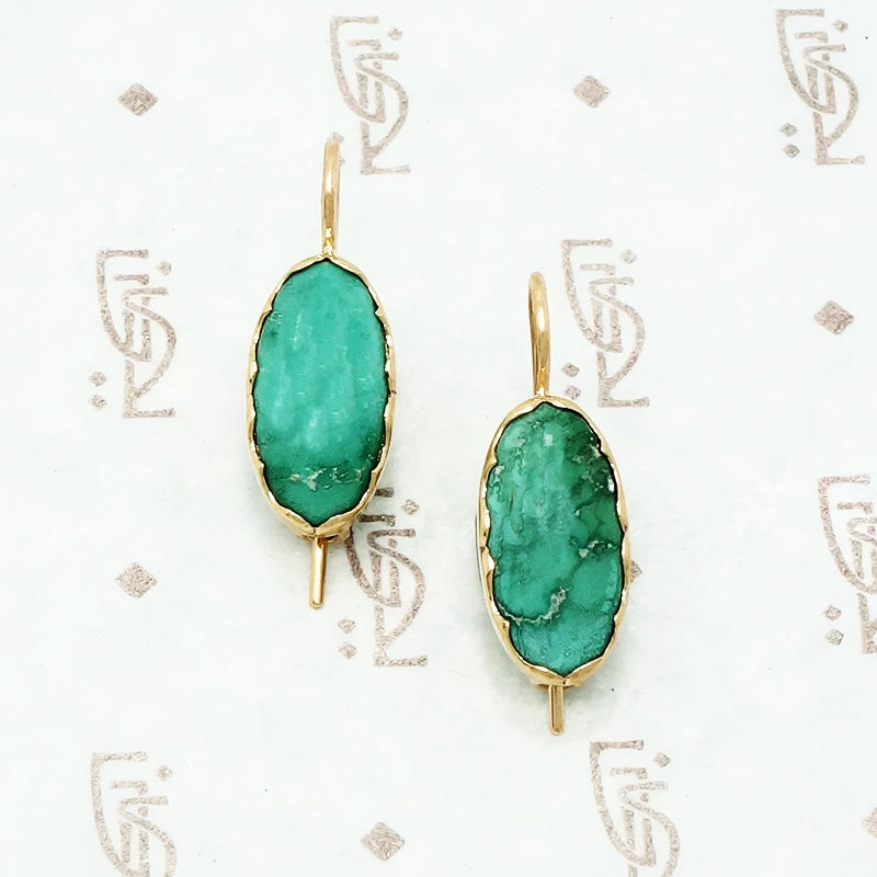 recycled green turquoise and gold earrings