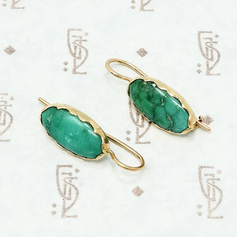 recycled green turquoise and gold earrings