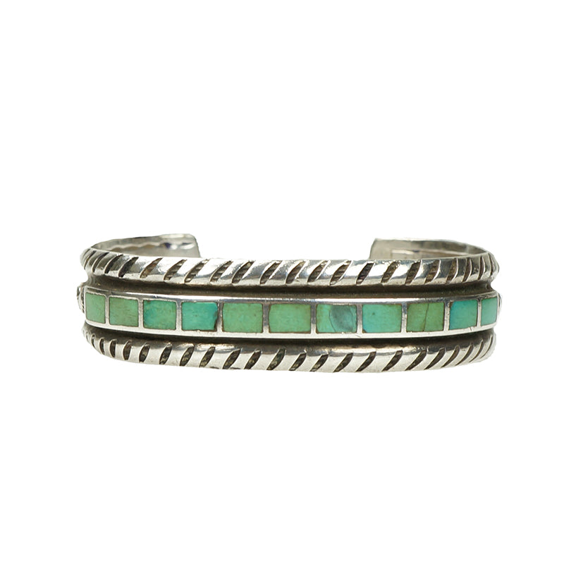 Vintage Coin Silver Cuff with Green Turquoise
