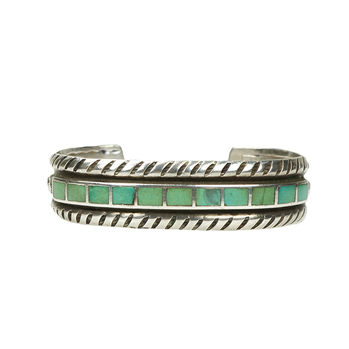 Vintage Coin Silver Cuff with Green Turquoise