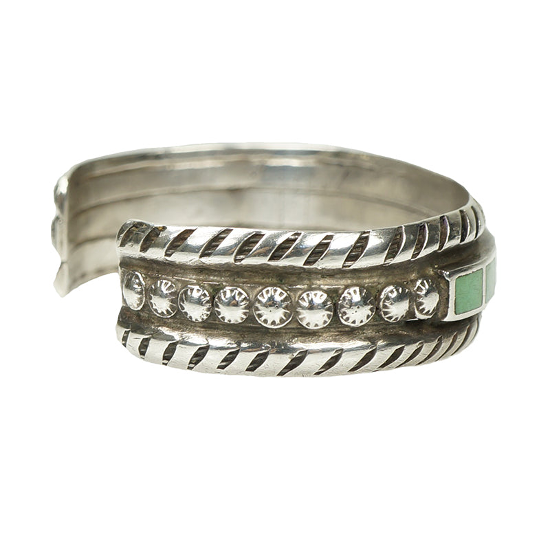 Vintage Coin Silver Cuff with Green Turquoise
